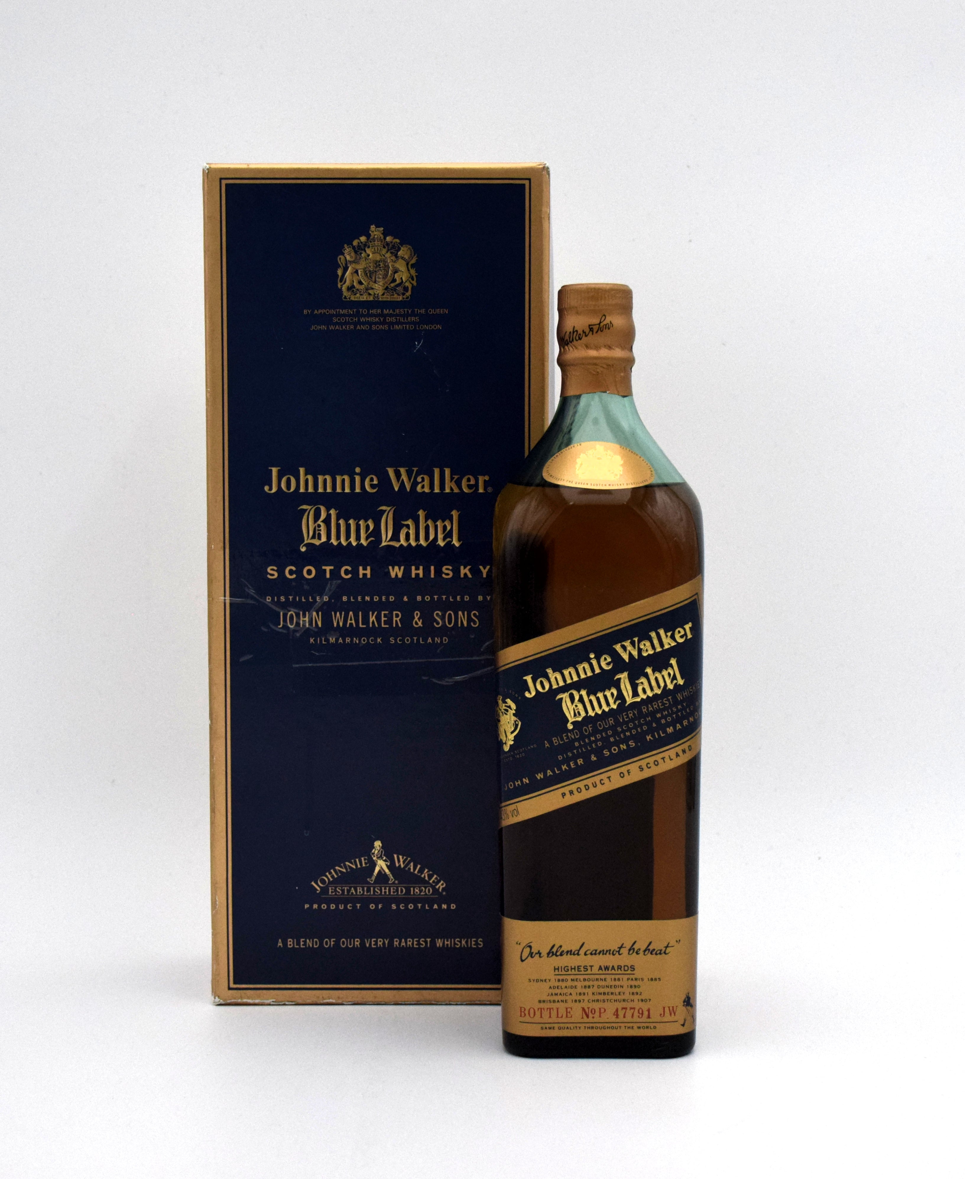 Johnnie Walker Blue Label Scotch Whisky (Older Bottling, 1L) (Blue/Tan ...