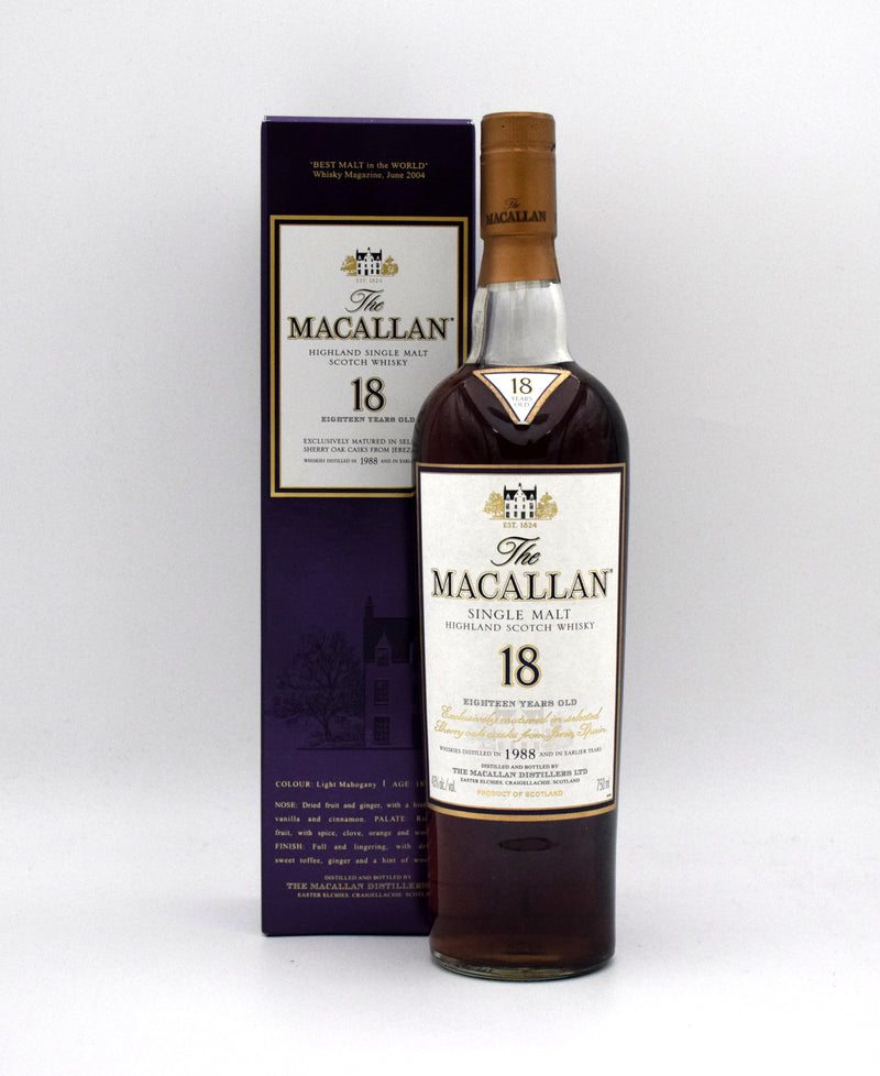Macallan 18 Year Sherry Oak Scotch Whisky (Distilled in 1988)