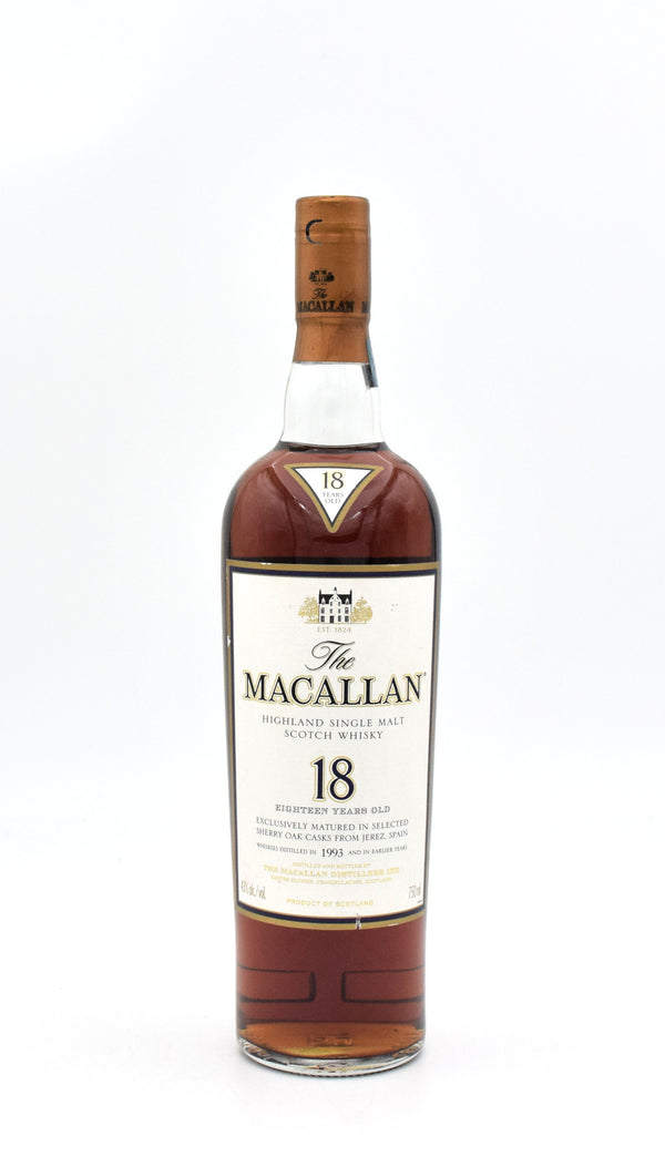 Macallan 18 Year Sherry Oak Scotch Whisky (Distilled in 1993) (No Box)