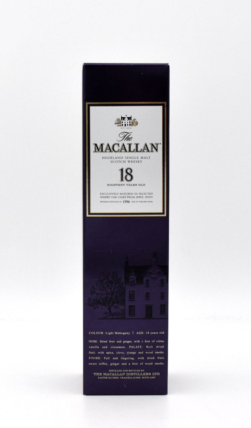 Macallan 18 Year Sherry Oak Scotch Whisky (Distilled in 1996)