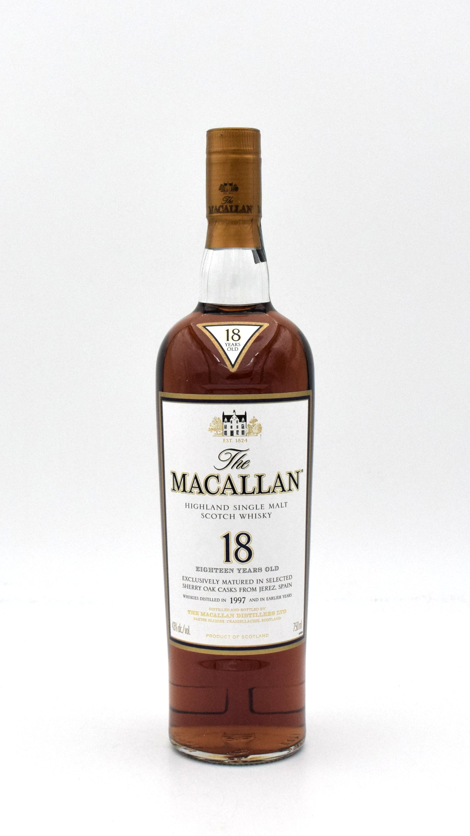 Macallan 18 Year Sherry Oak Scotch Whisky - Distilled in 1997 (No