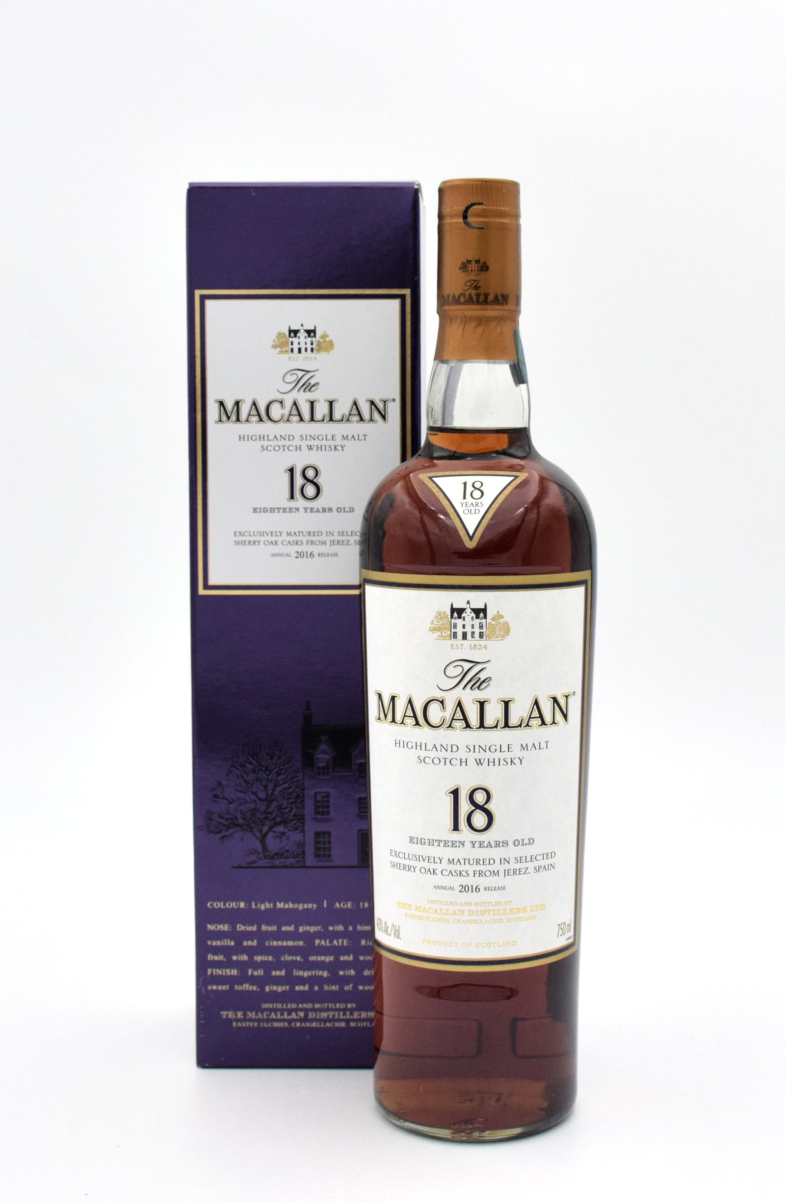 Macallan 18 Year Sherry Oak Scotch Whisky (2016 Release) – FineLiquors