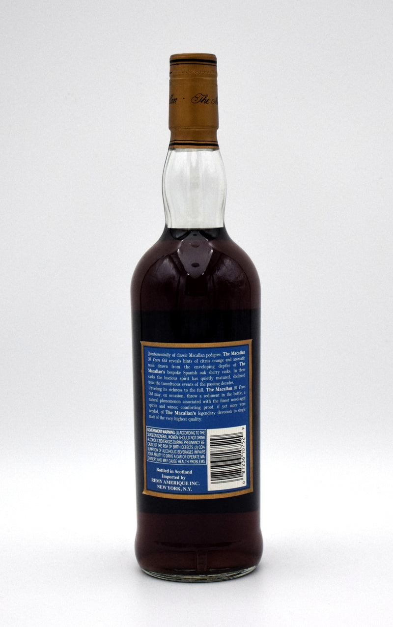 Macallan Sherry Oak 30 Year Old Scotch Whisky (Blue Label, 1990's)