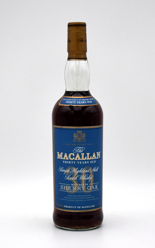 Macallan Sherry Oak 30 Year Old Scotch Whisky (Blue Label, 1990's)